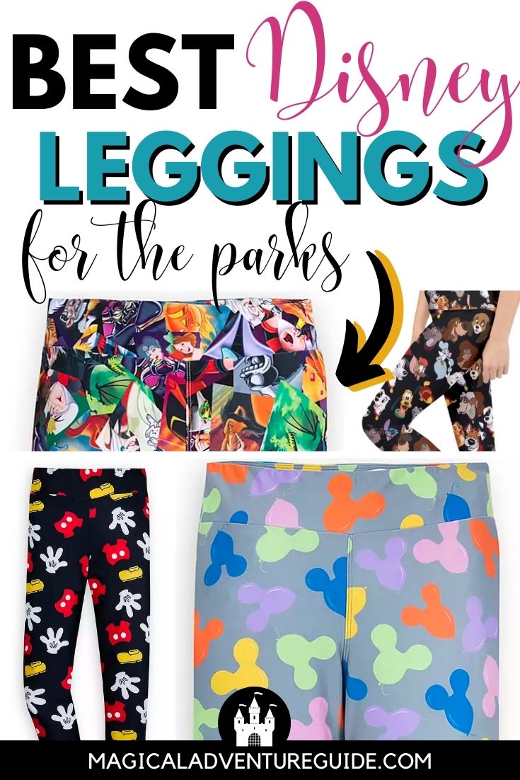a collage image of four different pairs of Disney leggings