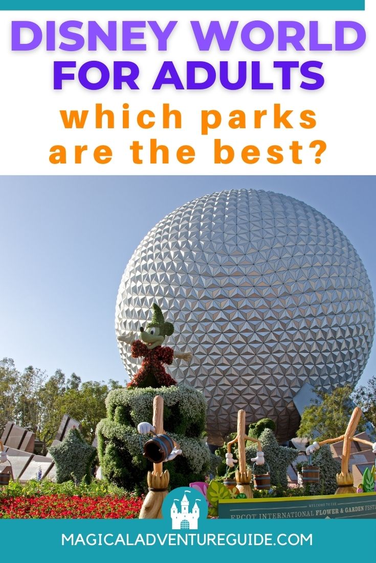 a photo of Spaceship Earth at Epcot, with a Mickey topiary in front.