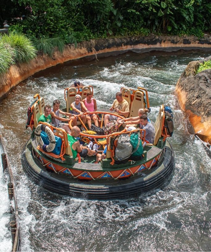 guests riding the kali river rapids at animal kingdom as a way to stay cool at disney world