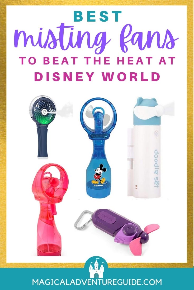 collage image featuring five different misting fans for Disney World, with an overlay that reads, "Best Misting Fans to Beat the Heat at Disney World."