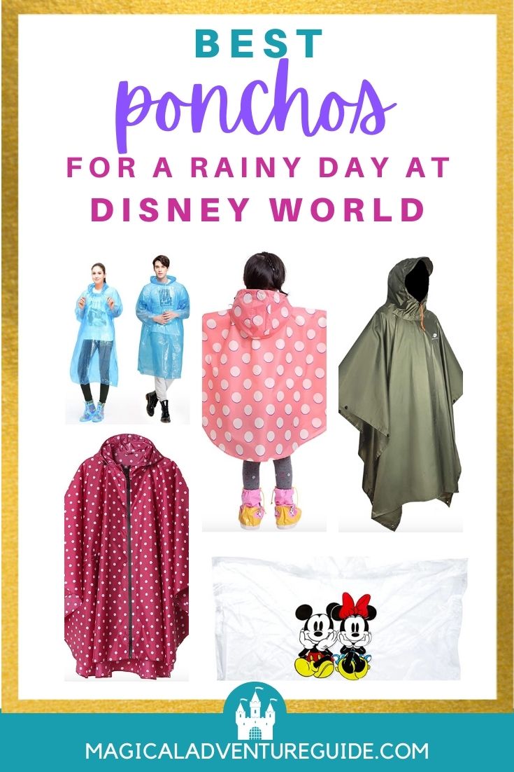 collage image featuring various ponchos for disney world, with an overlay that reads, "Best ponchos for a rainy day at disney world"