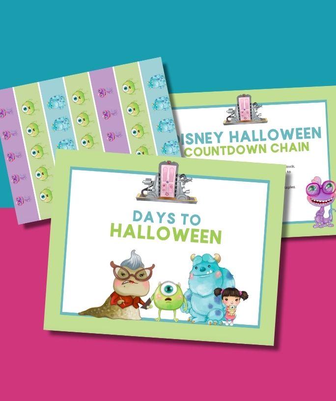 mockup image featuring the pages of the Disney halloween countdown chain