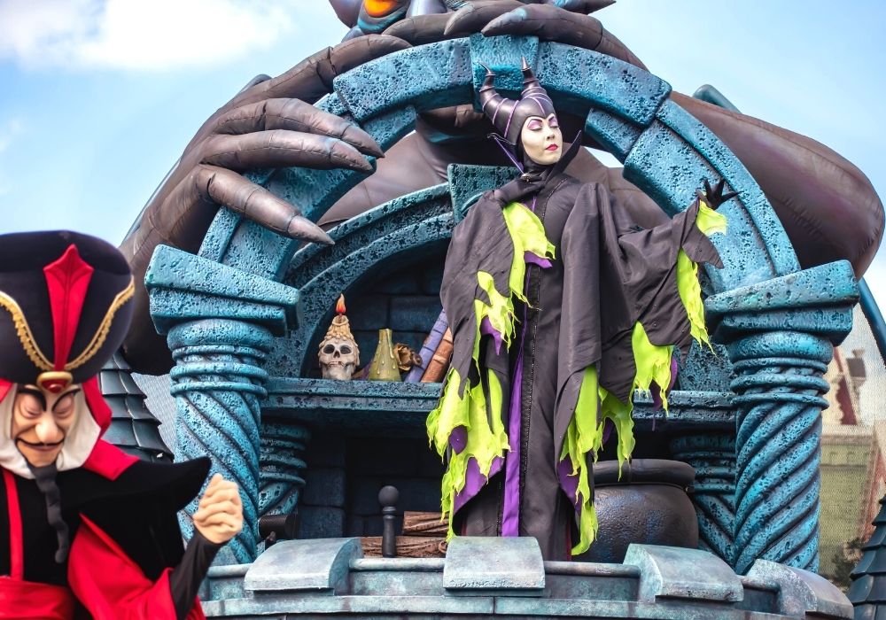 Maleficent on a parade float at Disney World