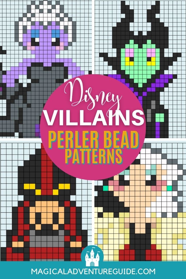 collage image featuring Disney Villains Perler bead patterns