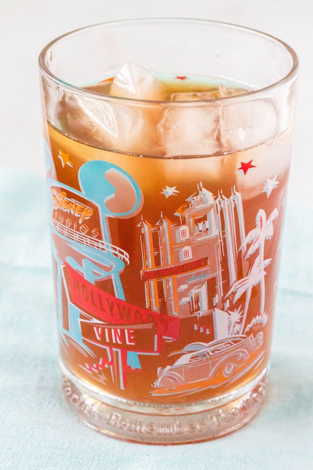 Hollywood Studios collectible glass with tea, lemonade, blueberry syrup, and cantaloupe syrup mixed in