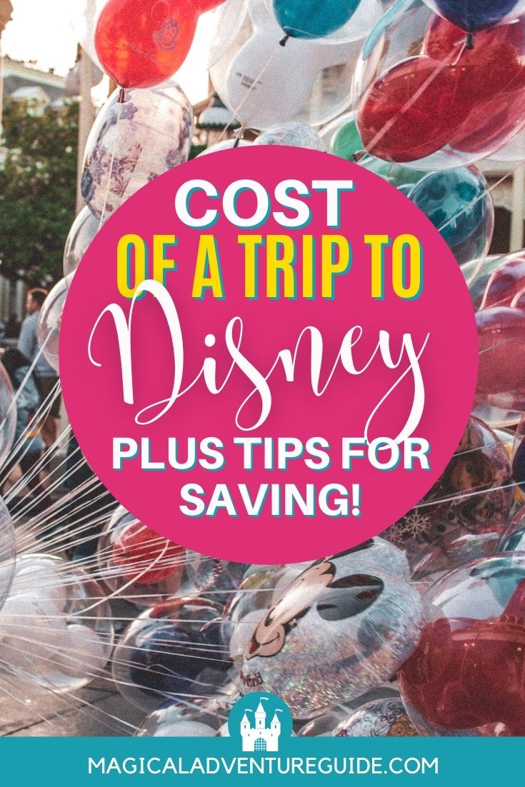 balloons being sold at Disney World. An overlay reads, "Cost of a trip to Disney: Plus tips for saving"