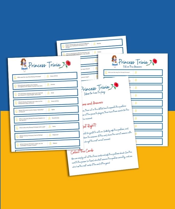 Disney Princess trivia questions printable mockup