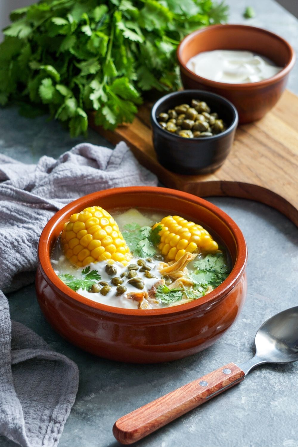 a bowl of ajiaco soup similar to what is served in the Disney Movie Encanto.