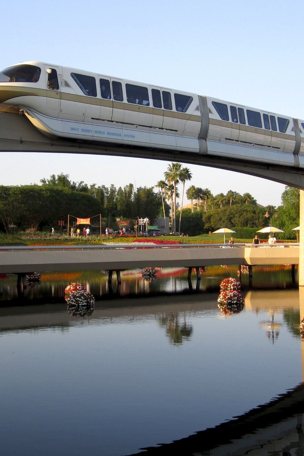 The Disney World monorail transportation system travels over Epcot