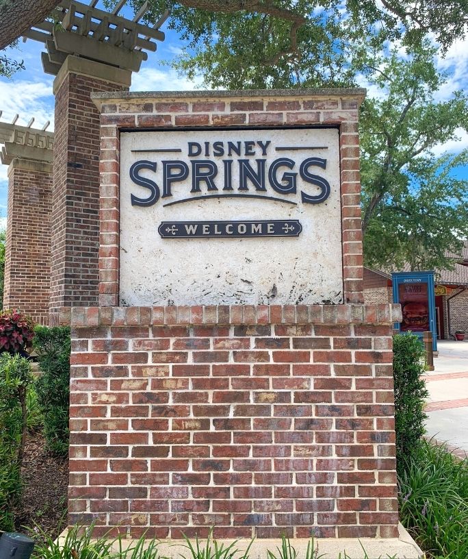 welcome sign at Disney Springs