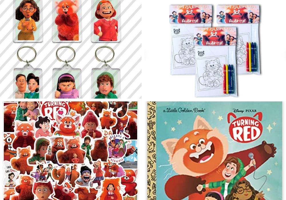 collage image of four Turning Red party favor ideas