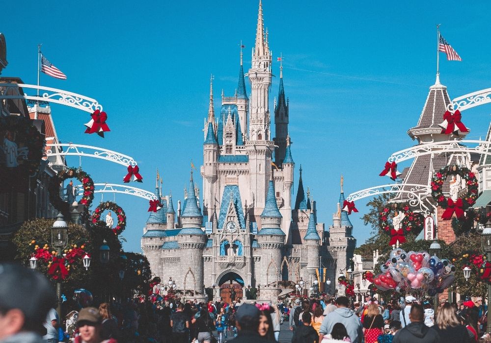 christmas decor on main street usa at magic kingdom in disney world