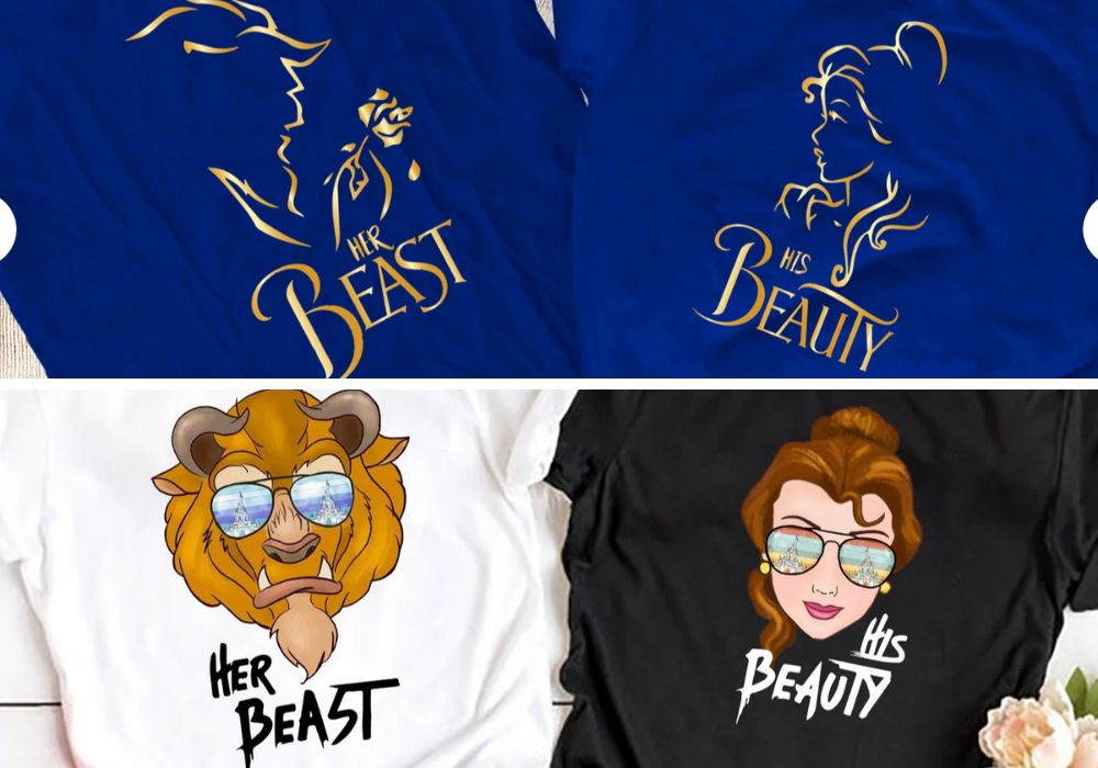beauty and the beast disney couples shirts
