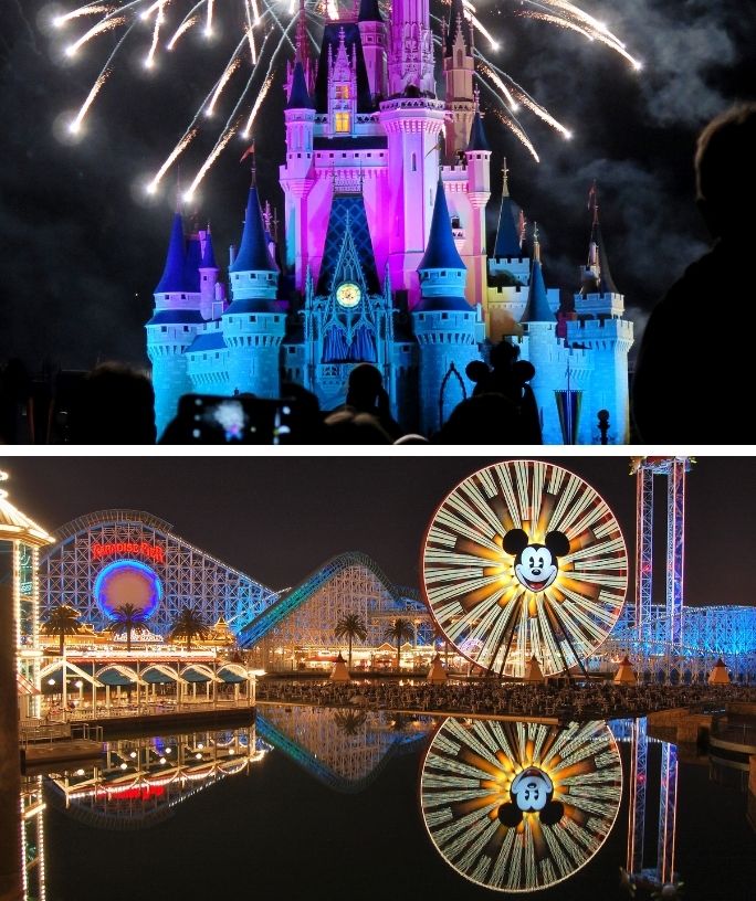 collage of Disney World and Disneyland