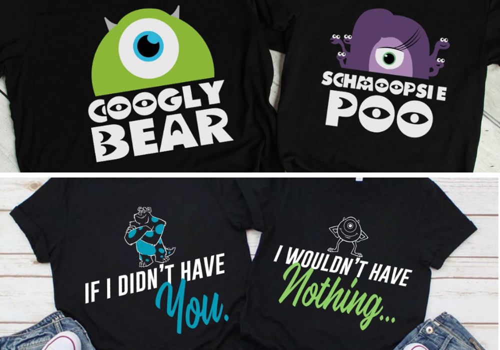 Two sets of Monsters Inc Couples Shirts