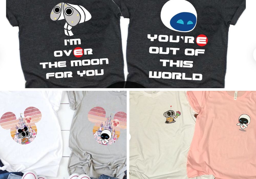 three different sets of Wall-E Couples Shirts