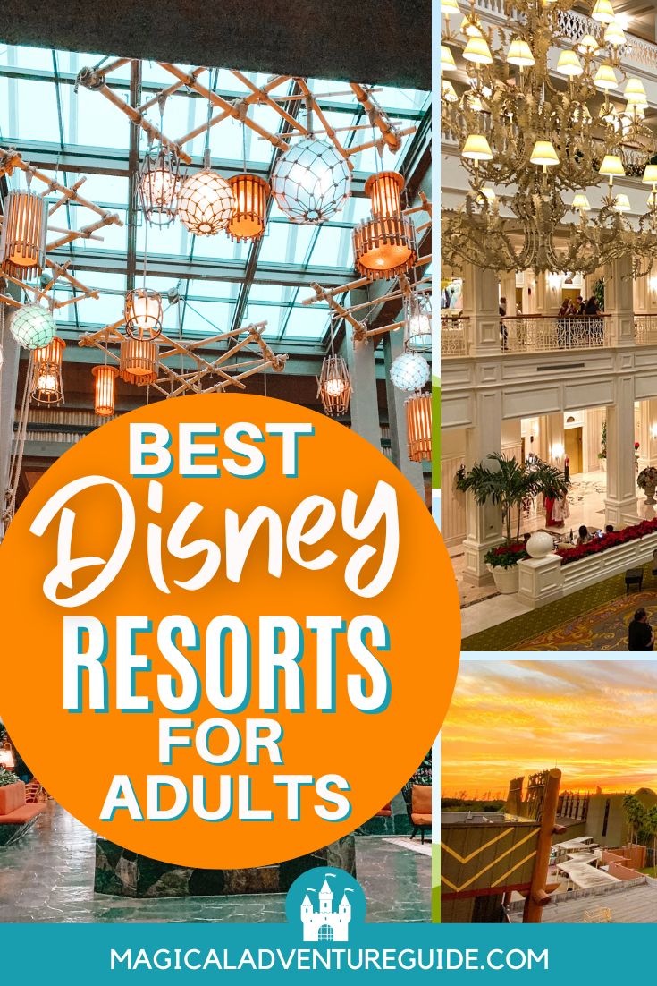collage image featuring Disney World resorts that are ideal for adults