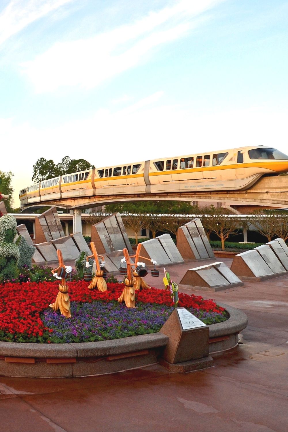 The Disney monorail traveling through Epcot