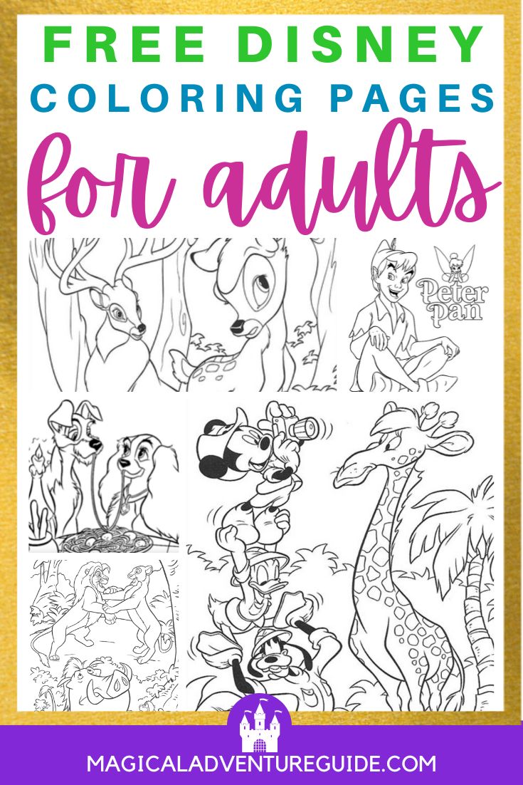 collage image featuring various Disney coloring pages