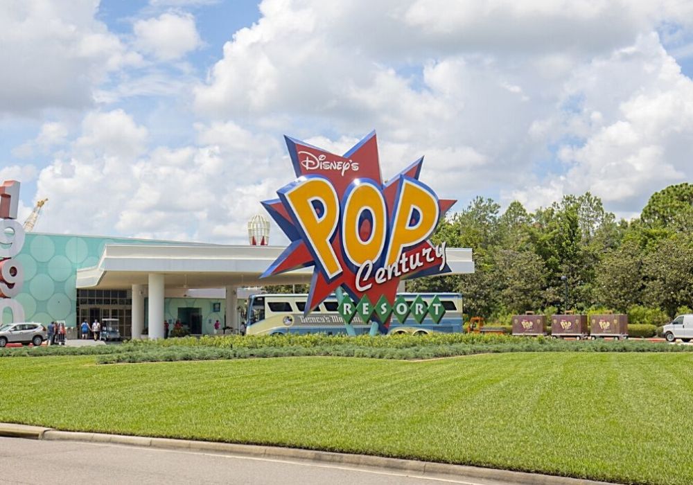 entrance of Disney's Pop Century Resort hotel