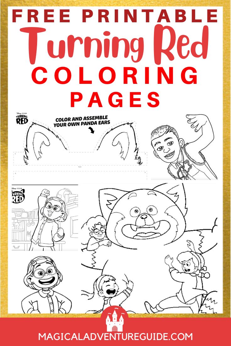collage image featuring various Turning Red coloring pages