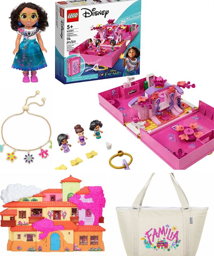 collage featuring various Encanto gifts for adults and kids