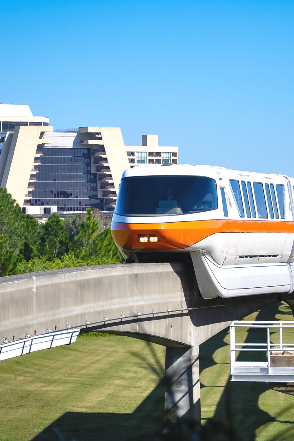 monorail at Disney World passing the Contemporary resort