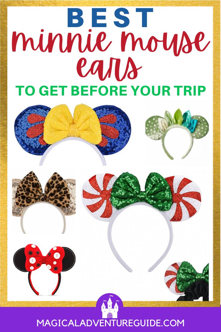 collage image of various Minnie Mouse ears headbands