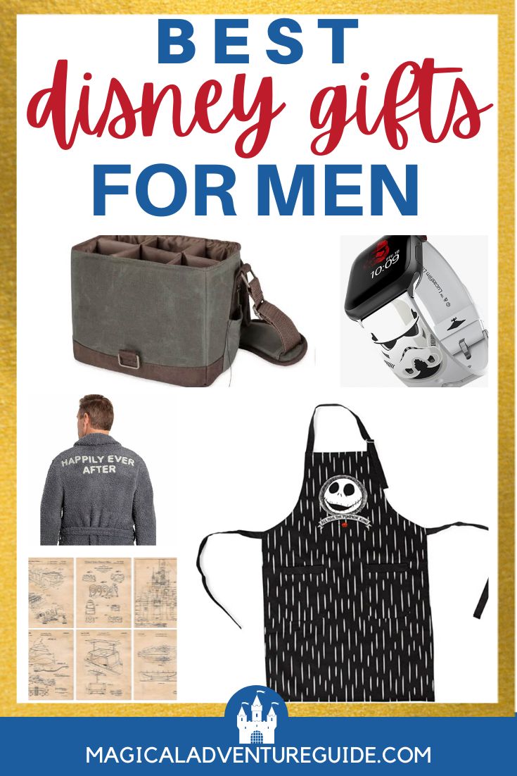 collage featuring various Disney gift ideas for men