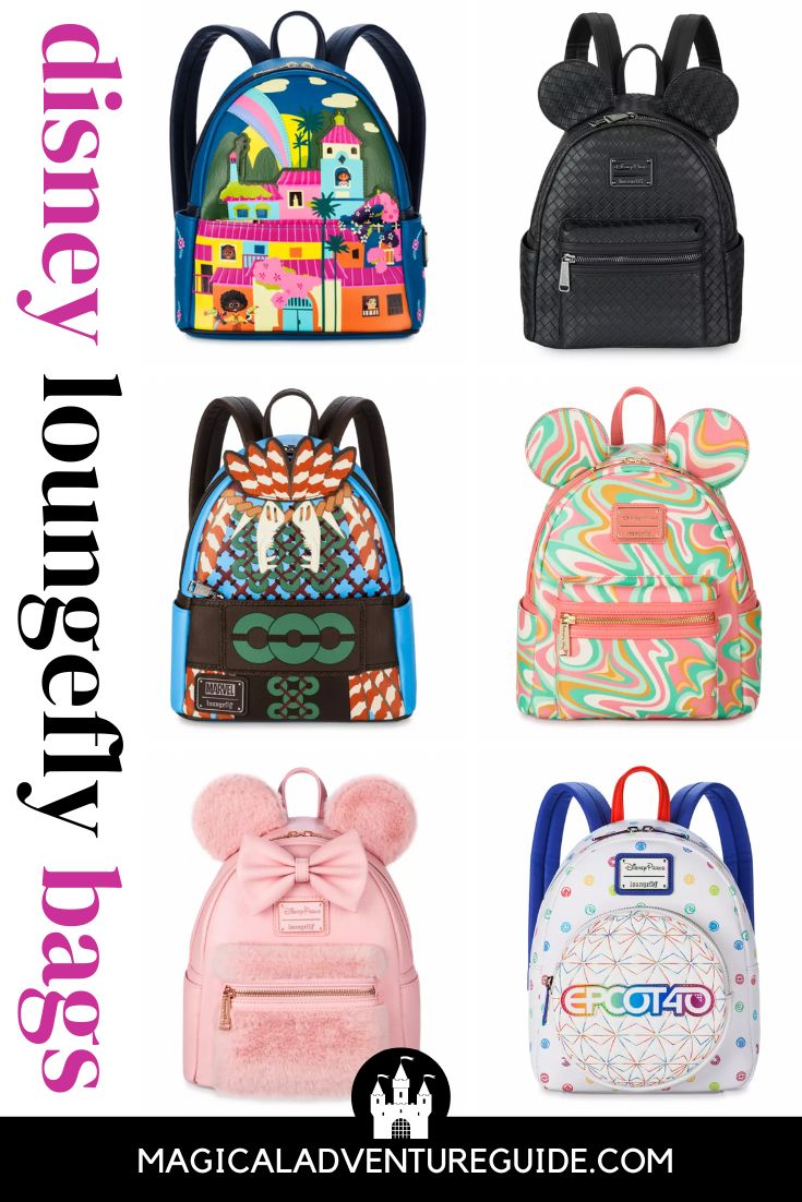 six different Disney Loungefly mini backpacks