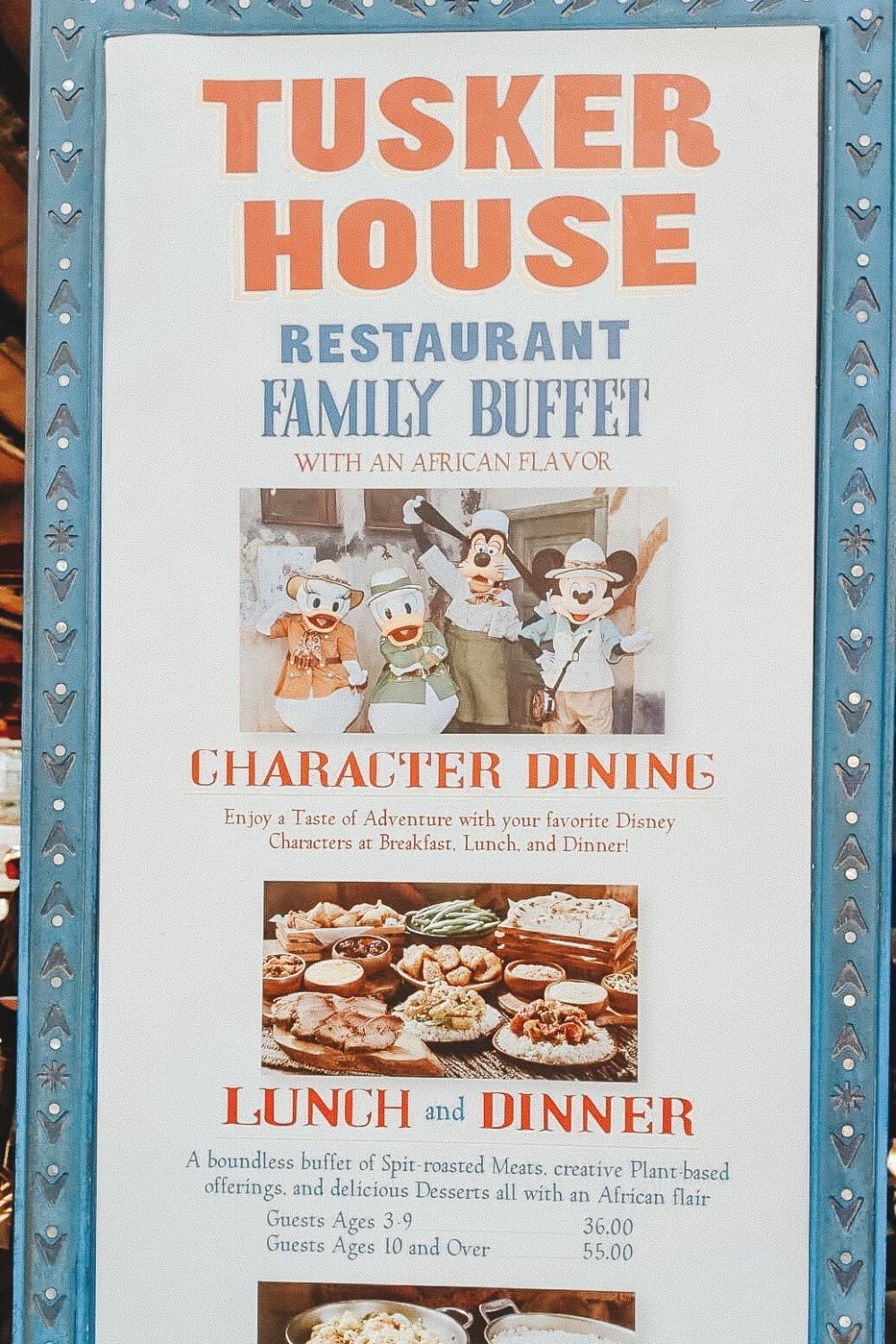 sign for tusker house character dining at disney's animal kingdom
