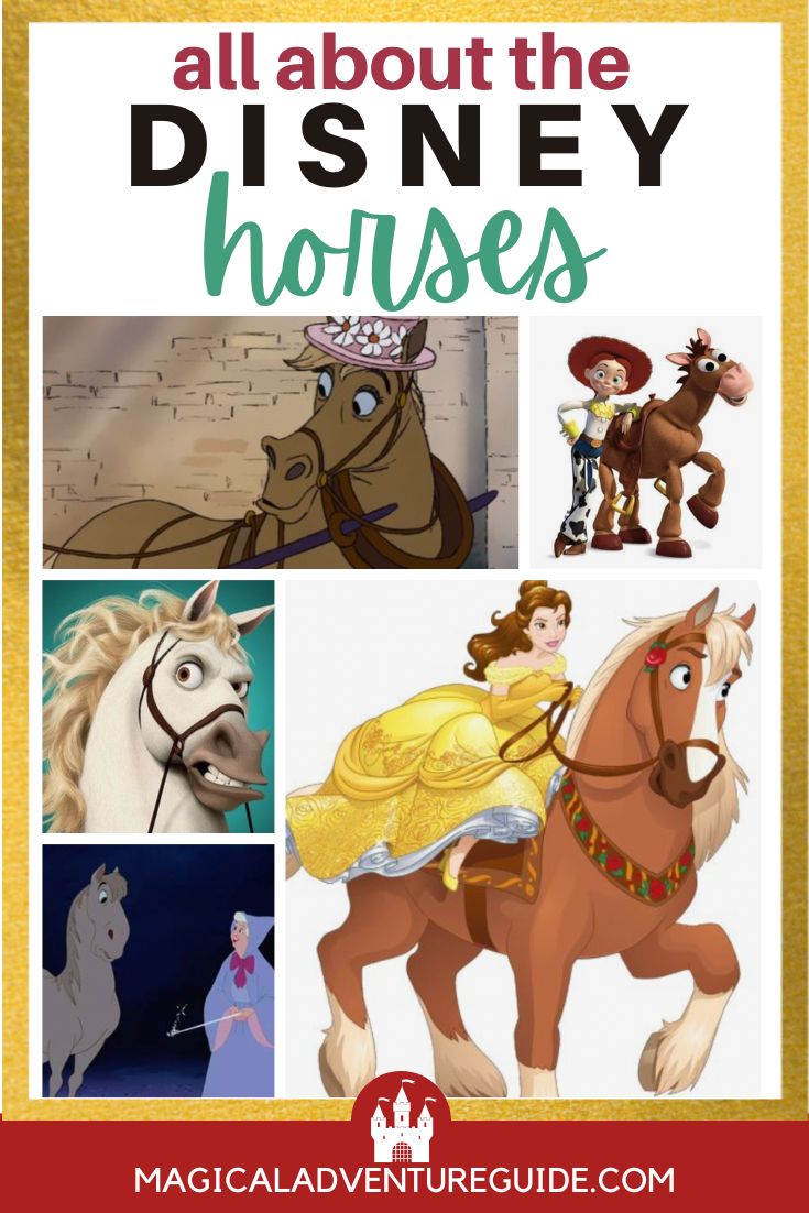 collage image featuring five Disney horses