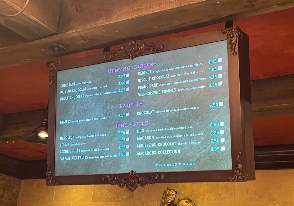 menu signage at Les Halles in Epcot