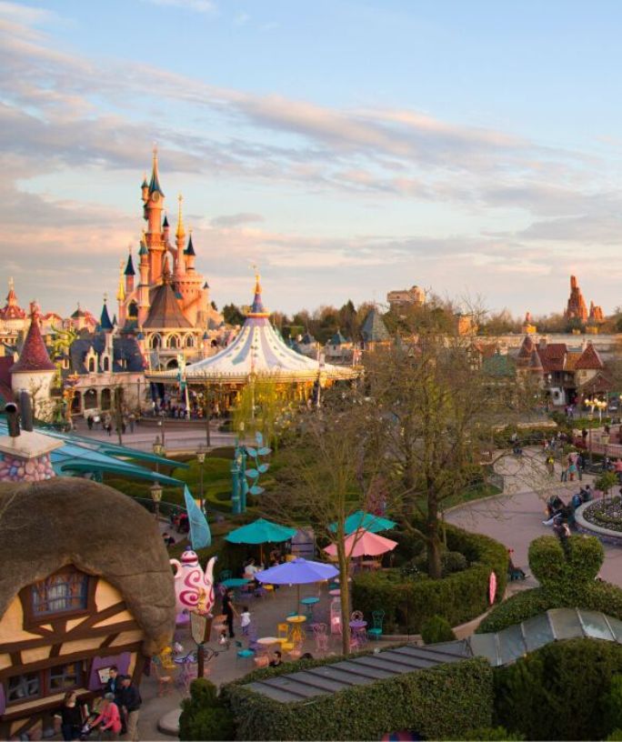 view of several attractions at disneyland in anaheim, california