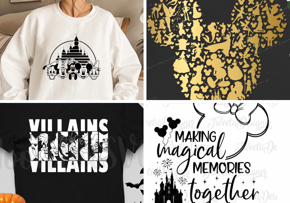 four Disney Cricut designs for making shirts