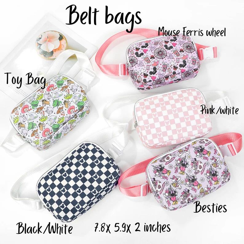 picture of multiple disney themed belt bags