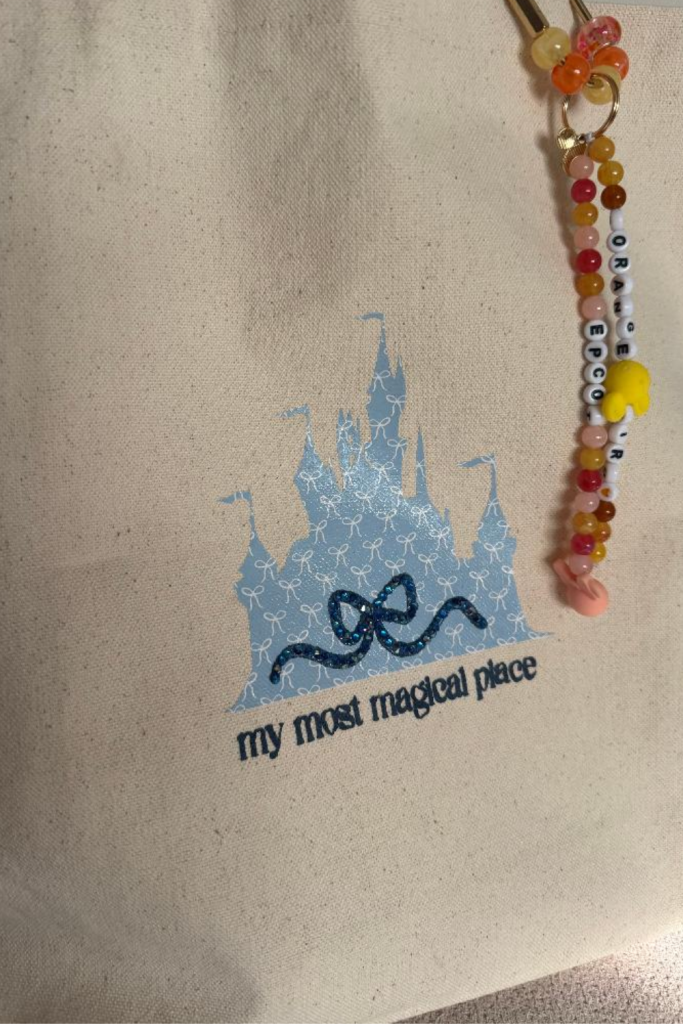 picture of a tote bag with a diy cinderella castle