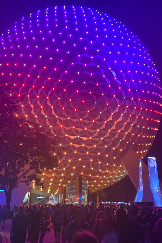 picture of the epcot ball at night