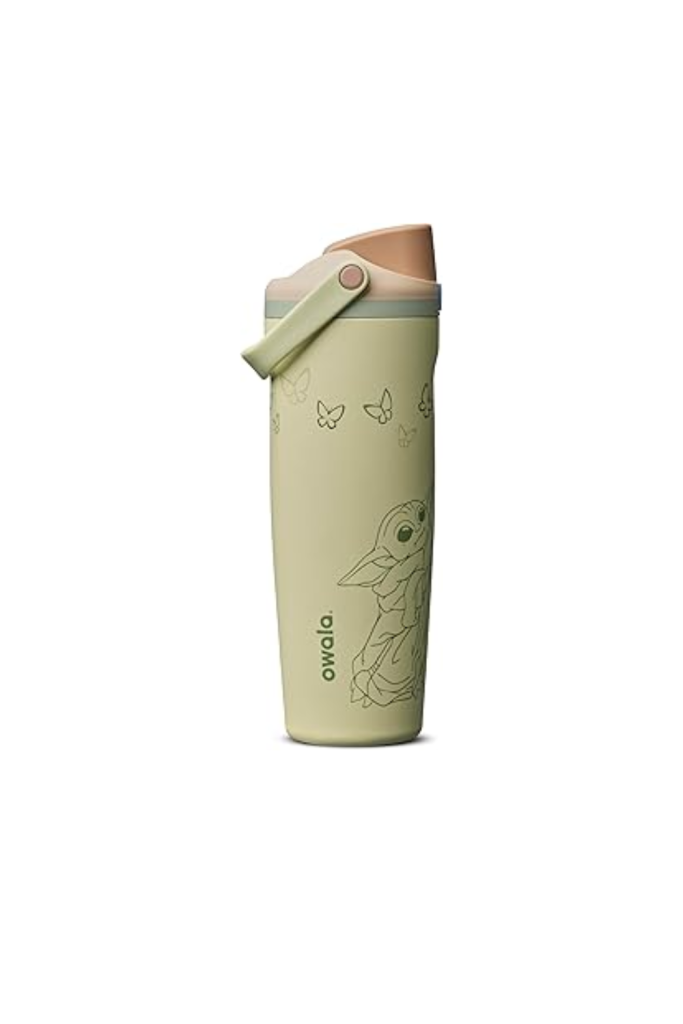 picture of a water bottle with Grogu on it